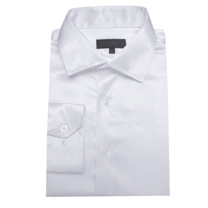 White Satin Solid Silk Dress Shirt shirt    - Sophisticated Gentlemen