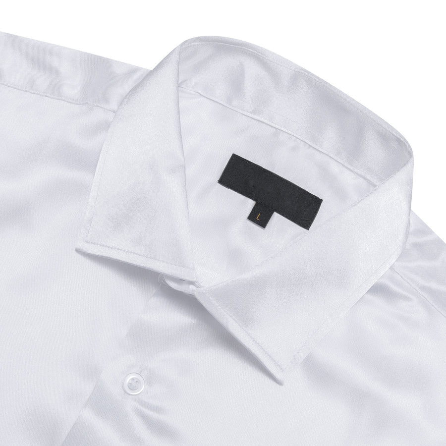 White Satin Solid Silk Dress Shirt shirt    - Sophisticated Gentlemen