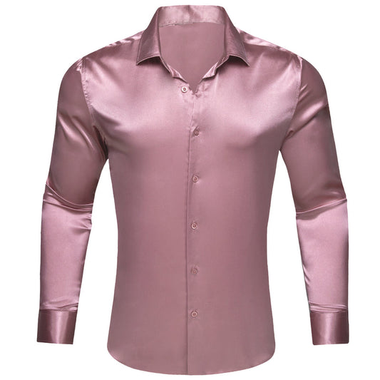 Rose Pink Satin Solid Silk Dress Shirt shirt S   - Sophisticated Gentlemen