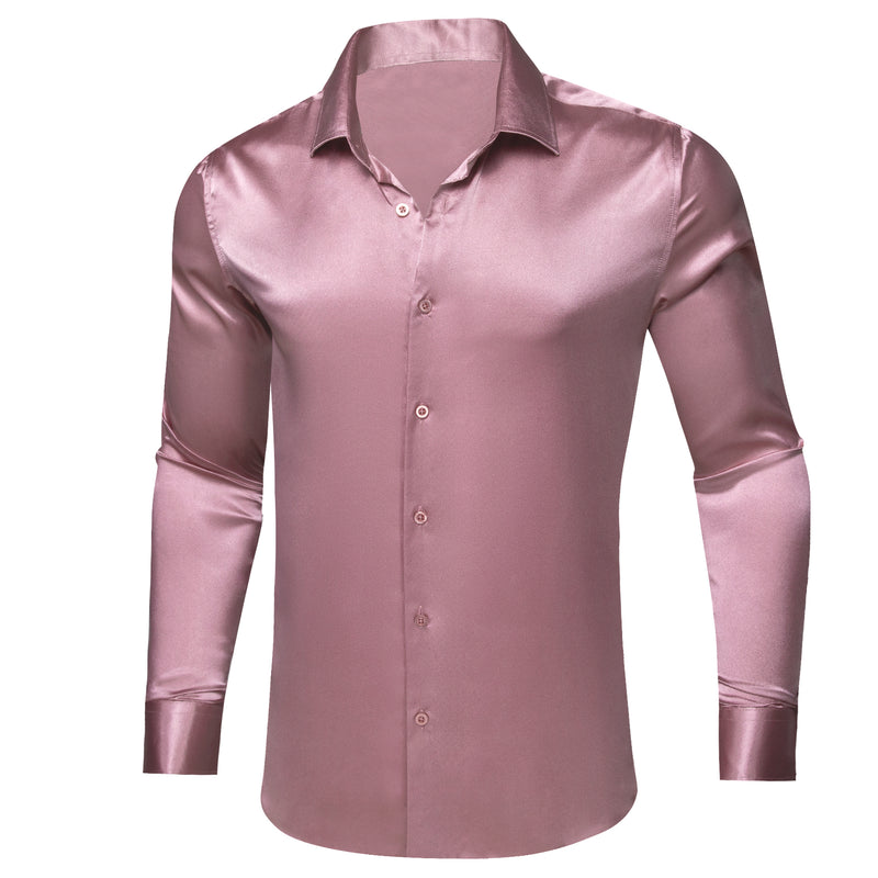 Rose Pink Satin Solid Silk Dress Shirt shirt    - Sophisticated Gentlemen
