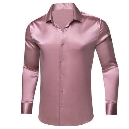Rose Pink Satin Solid Silk Dress Shirt shirt    - Sophisticated Gentlemen