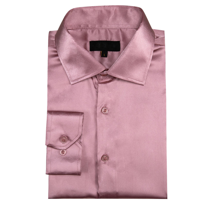 Rose Pink Satin Solid Silk Dress Shirt shirt    - Sophisticated Gentlemen