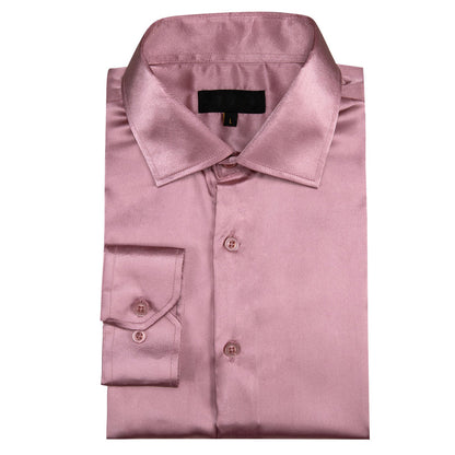 Rose Pink Satin Solid Silk Dress Shirt shirt    - Sophisticated Gentlemen