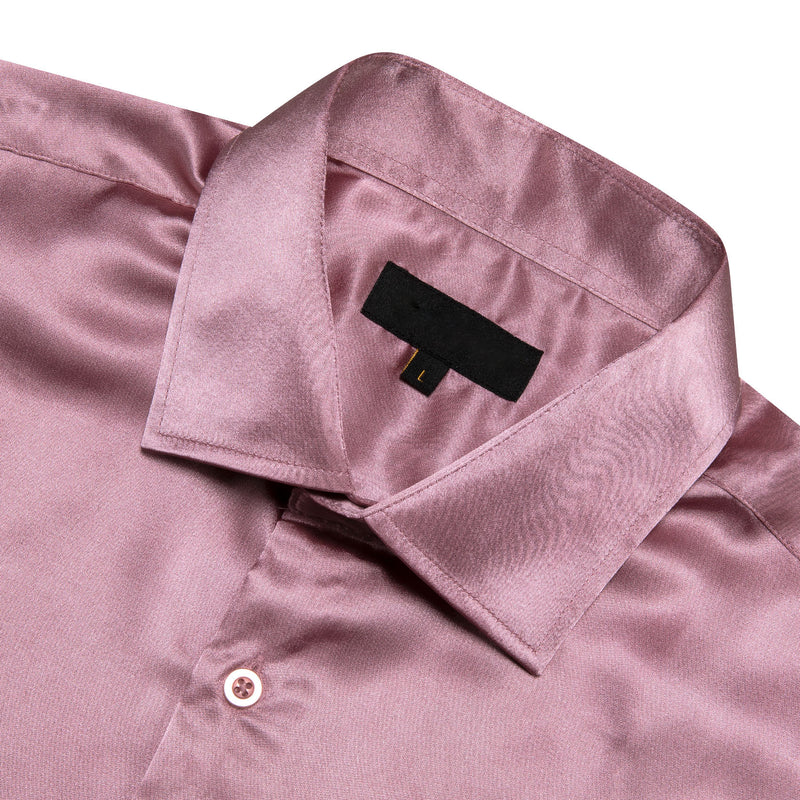 Rose Pink Satin Solid Silk Dress Shirt shirt    - Sophisticated Gentlemen