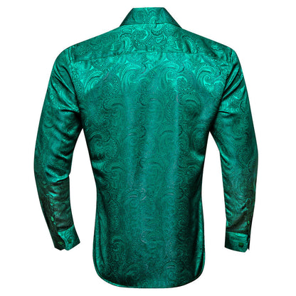 Green Paisley Pattern Silk Dress Shirt shirt    - Sophisticated Gentlemen