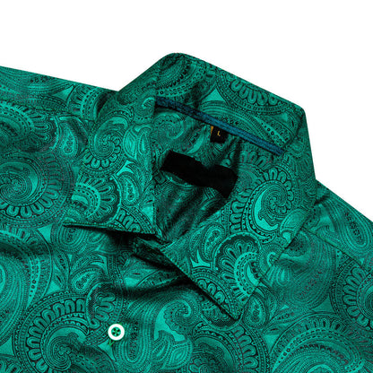 Green Paisley Pattern Silk Dress Shirt shirt    - Sophisticated Gentlemen