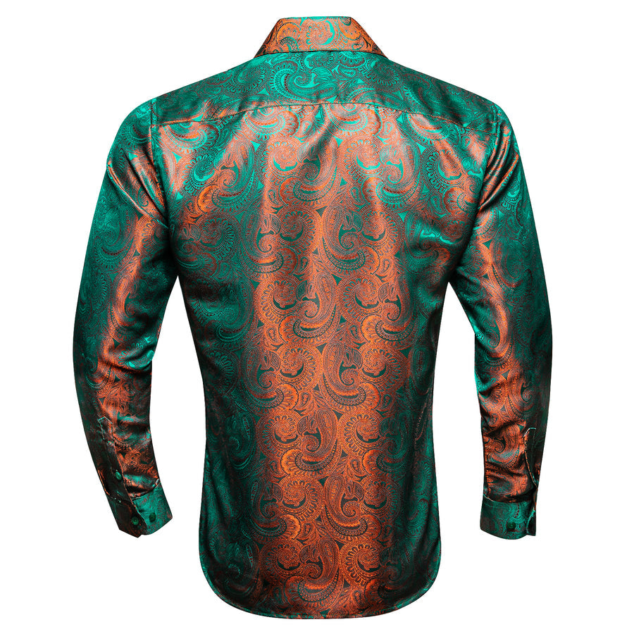 Green Orange Gradient Luxury Paisley Silk Dress Shirt shirt    - Sophisticated Gentlemen