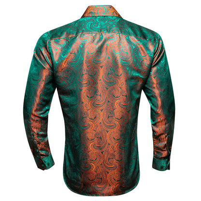 Green Orange Gradient Luxury Paisley Silk Dress Shirt shirt    - Sophisticated Gentlemen
