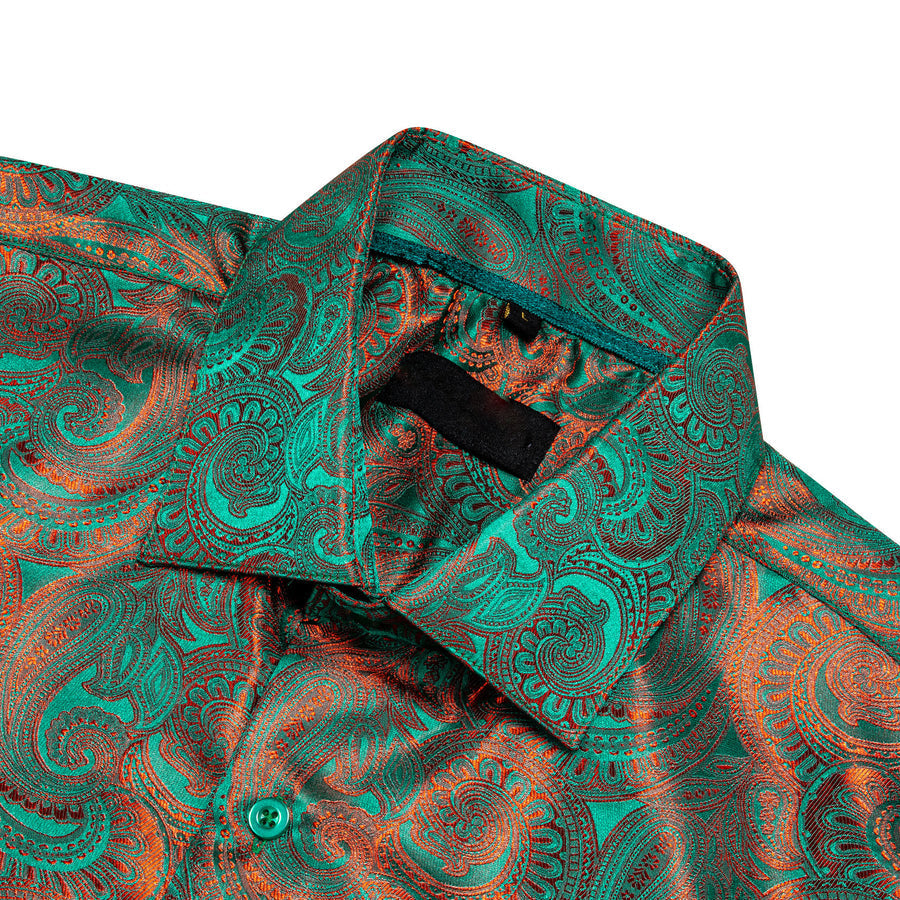 Green Orange Gradient Luxury Paisley Silk Dress Shirt shirt    - Sophisticated Gentlemen