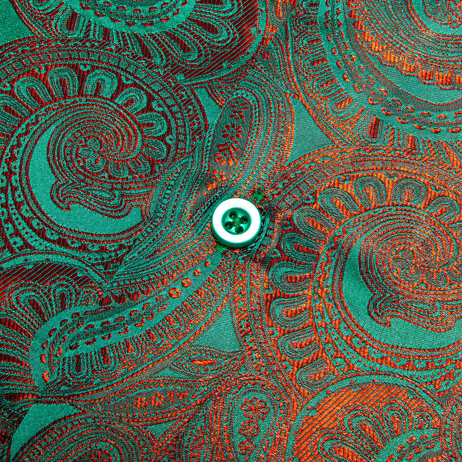 Green Orange Gradient Luxury Paisley Silk Dress Shirt shirt    - Sophisticated Gentlemen