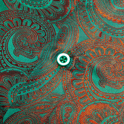 Green Orange Gradient Luxury Paisley Silk Dress Shirt shirt    - Sophisticated Gentlemen