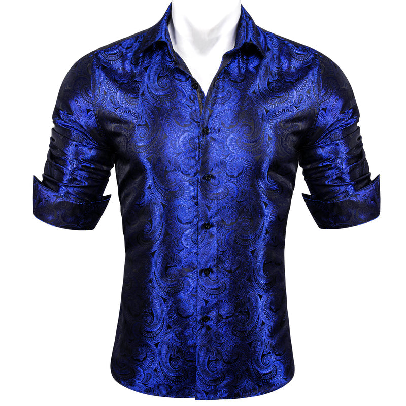 Royal Blue Paisley Pattern Silk Dress Shirt shirt    - Sophisticated Gentlemen