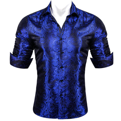 Royal Blue Paisley Pattern Silk Dress Shirt shirt    - Sophisticated Gentlemen