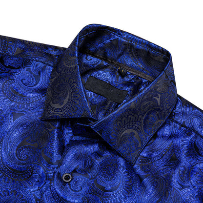 Royal Blue Paisley Pattern Silk Dress Shirt shirt    - Sophisticated Gentlemen