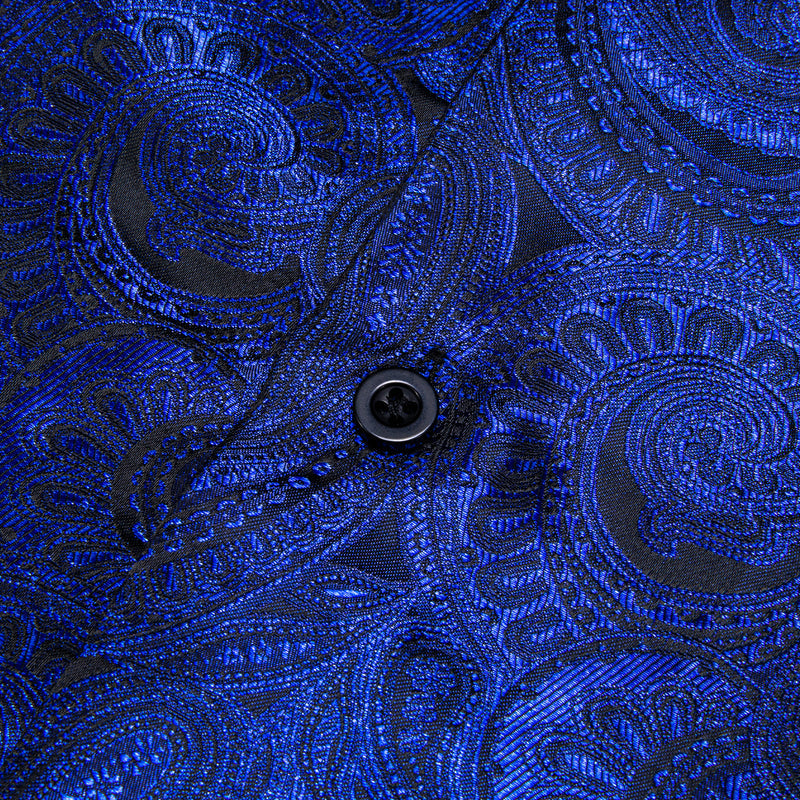 Royal Blue Paisley Pattern Silk Dress Shirt shirt    - Sophisticated Gentlemen