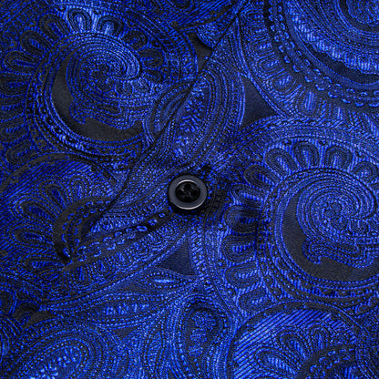 Royal Blue Paisley Pattern Silk Dress Shirt shirt    - Sophisticated Gentlemen