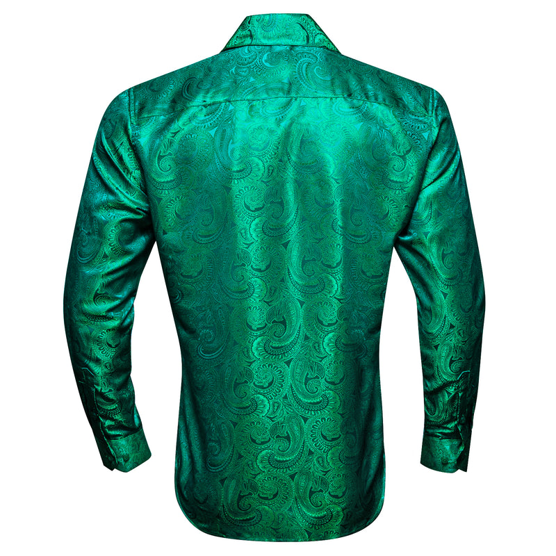 Light Green Paisley Pattern Silk Dress Shirt shirt    - Sophisticated Gentlemen