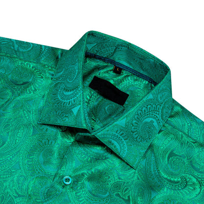 Light Green Paisley Pattern Silk Dress Shirt shirt    - Sophisticated Gentlemen