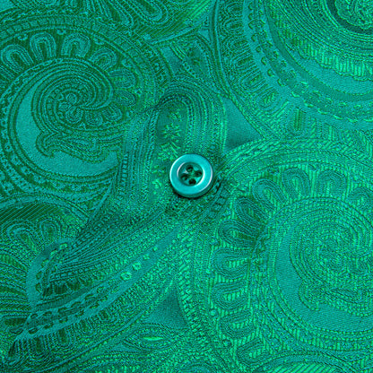 Light Green Paisley Pattern Silk Dress Shirt shirt    - Sophisticated Gentlemen