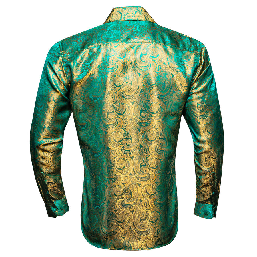 Green Golden Gradient Paisley Silk Dress Shirt shirt    - Sophisticated Gentlemen