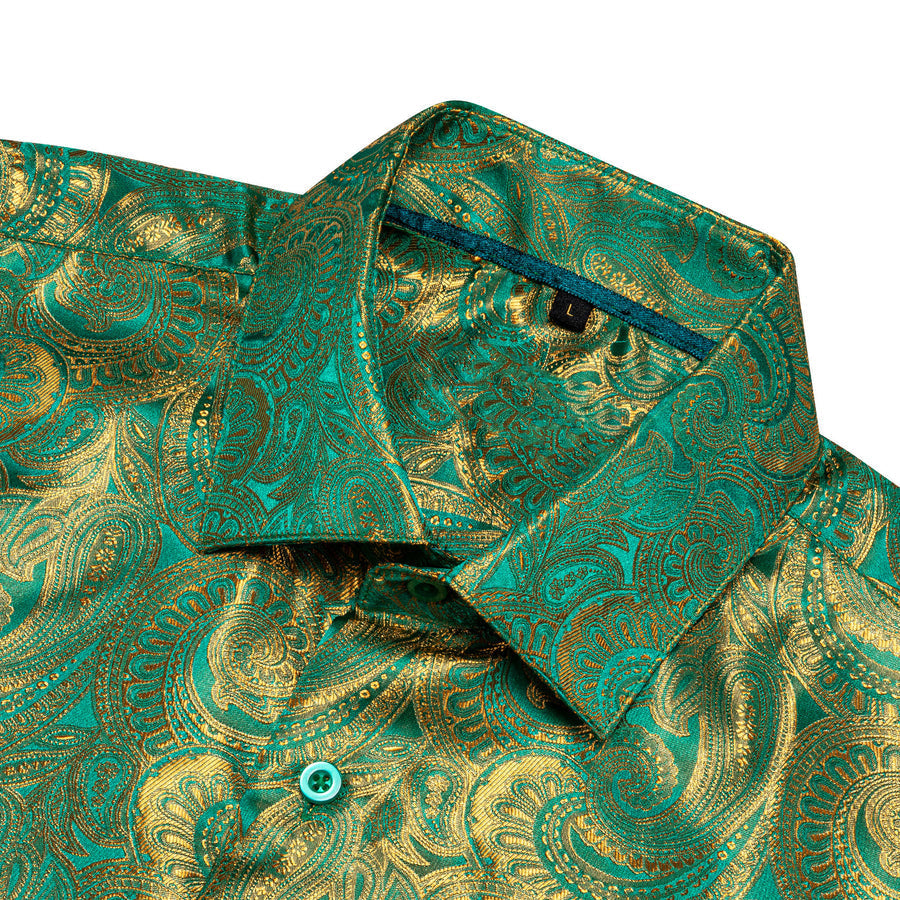Green Golden Gradient Paisley Silk Dress Shirt shirt    - Sophisticated Gentlemen