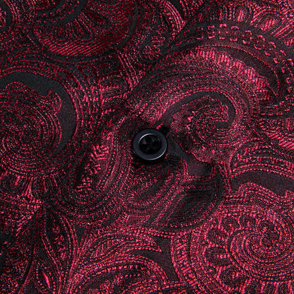 Burgundy Dark Red Paisley Pattern Silk Dress Shirt shirt    - Sophisticated Gentlemen