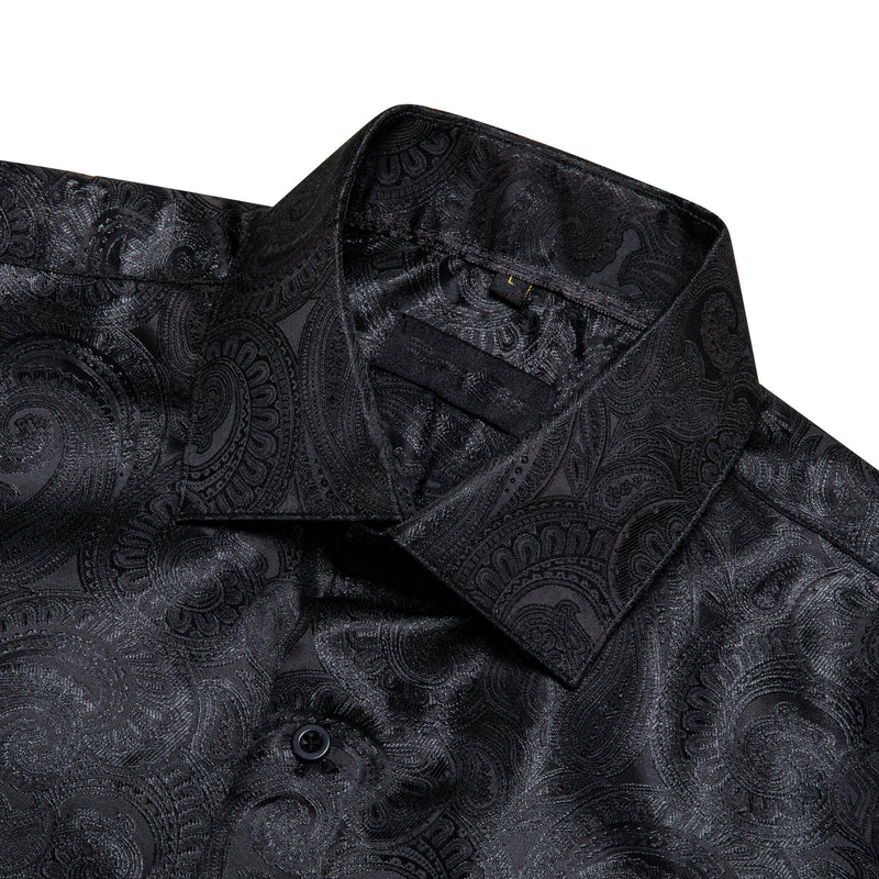 Black Paisley Pattern Silk Dress Shirt shirt    - Sophisticated Gentlemen
