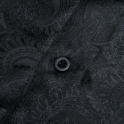Black Paisley Pattern Silk Dress Shirt shirt    - Sophisticated Gentlemen