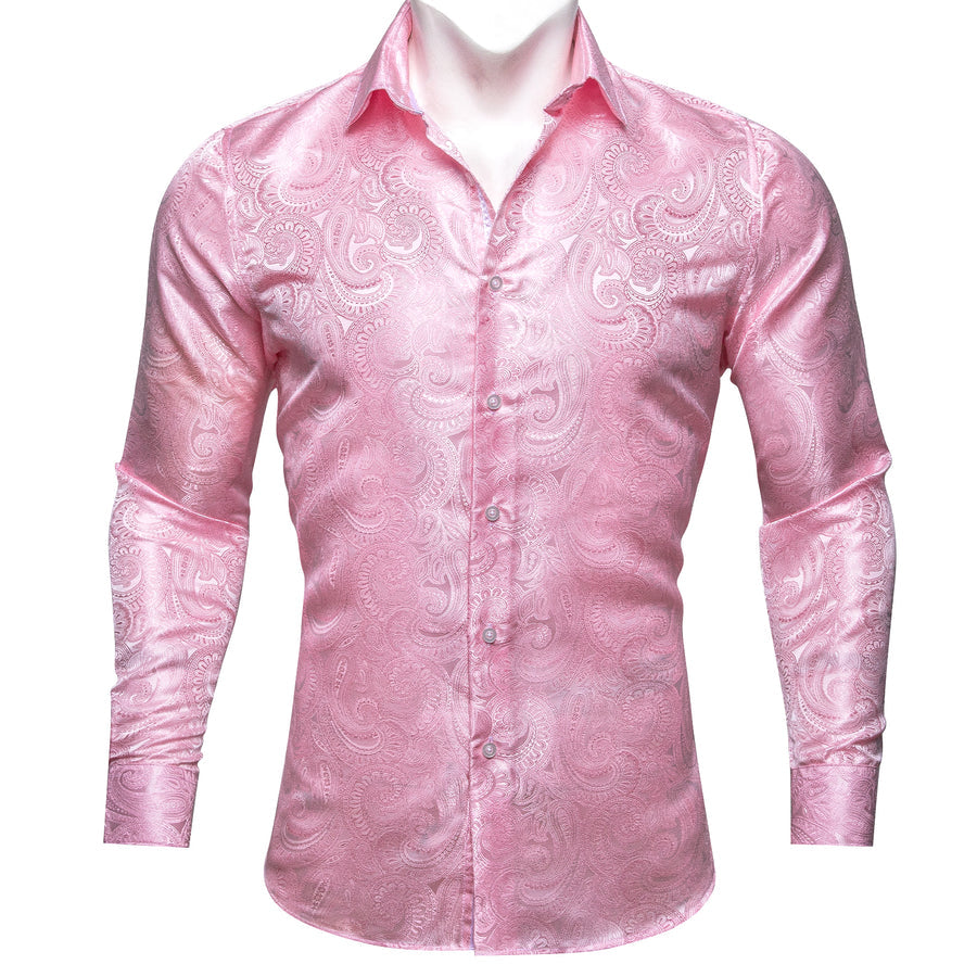 Pink Paisley Pattern Silk Dress Shirt shirt S   - Sophisticated Gentlemen