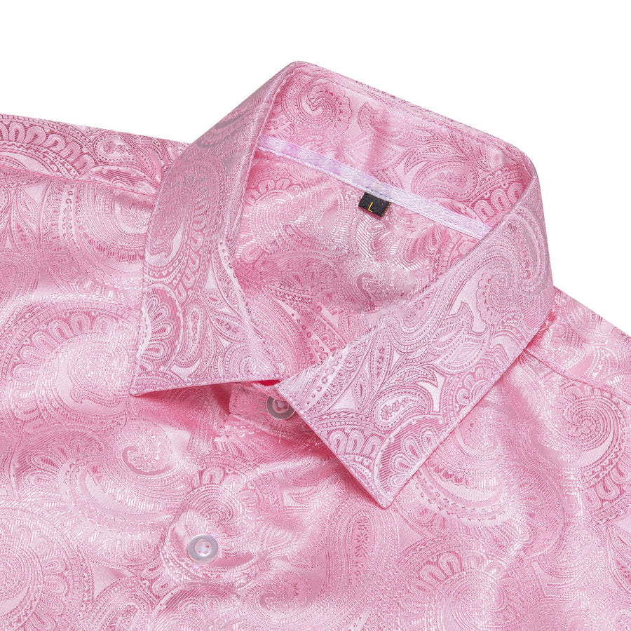 Pink Paisley Pattern Silk Dress Shirt shirt    - Sophisticated Gentlemen