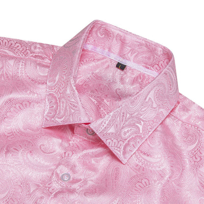 Pink Paisley Pattern Silk Dress Shirt shirt    - Sophisticated Gentlemen