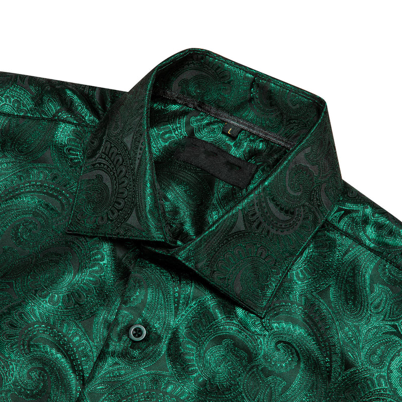 Luxury Green Paisley Pattern Silk Dress Shirt shirt    - Sophisticated Gentlemen