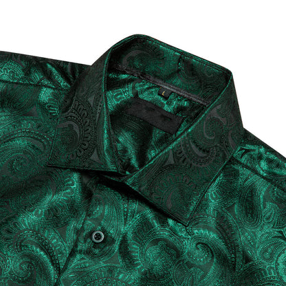 Luxury Green Paisley Pattern Silk Dress Shirt shirt    - Sophisticated Gentlemen