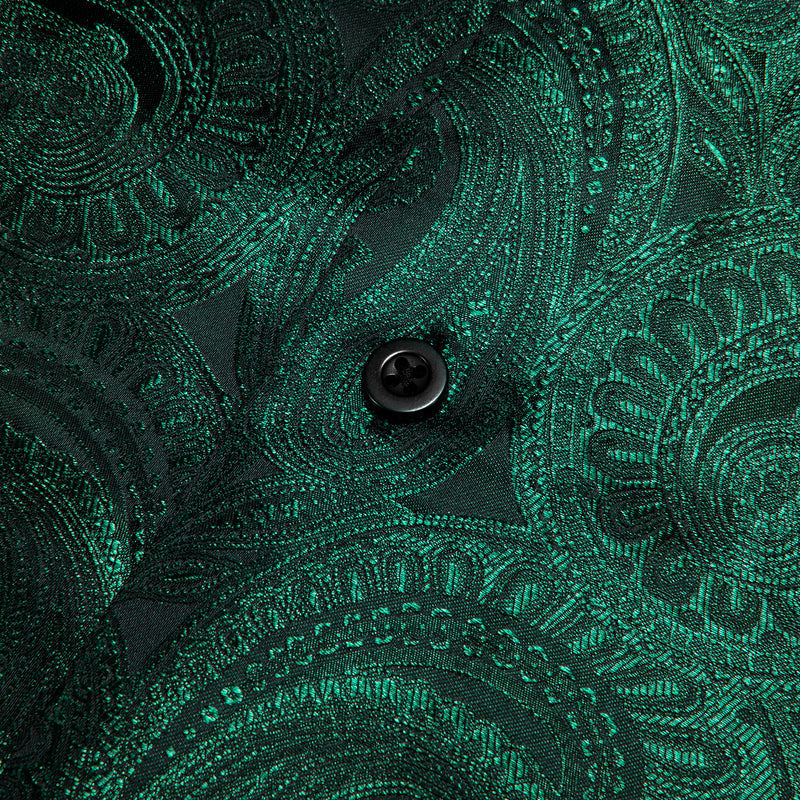 Luxury Green Paisley Pattern Silk Dress Shirt shirt    - Sophisticated Gentlemen