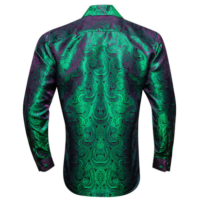 Purple Green Gradient Paisley Silk Dress Shirt shirt    - Sophisticated Gentlemen