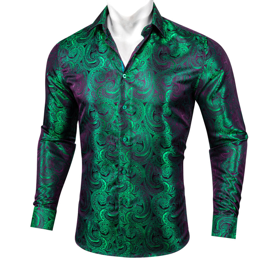 Purple Green Gradient Paisley Silk Dress Shirt shirt    - Sophisticated Gentlemen