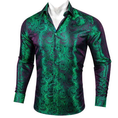 Purple Green Gradient Paisley Silk Dress Shirt shirt    - Sophisticated Gentlemen
