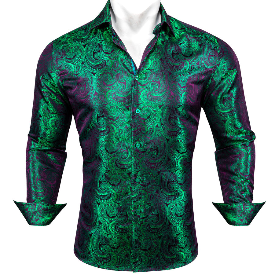 Purple Green Gradient Paisley Silk Dress Shirt shirt    - Sophisticated Gentlemen