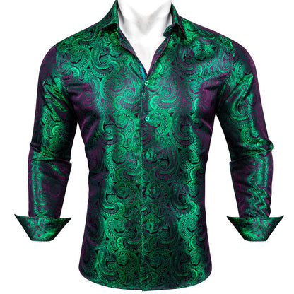 Purple Green Gradient Paisley Silk Dress Shirt shirt    - Sophisticated Gentlemen