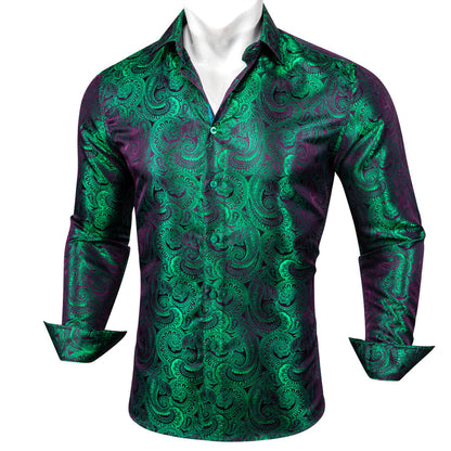 Purple Green Gradient Paisley Silk Dress Shirt shirt    - Sophisticated Gentlemen