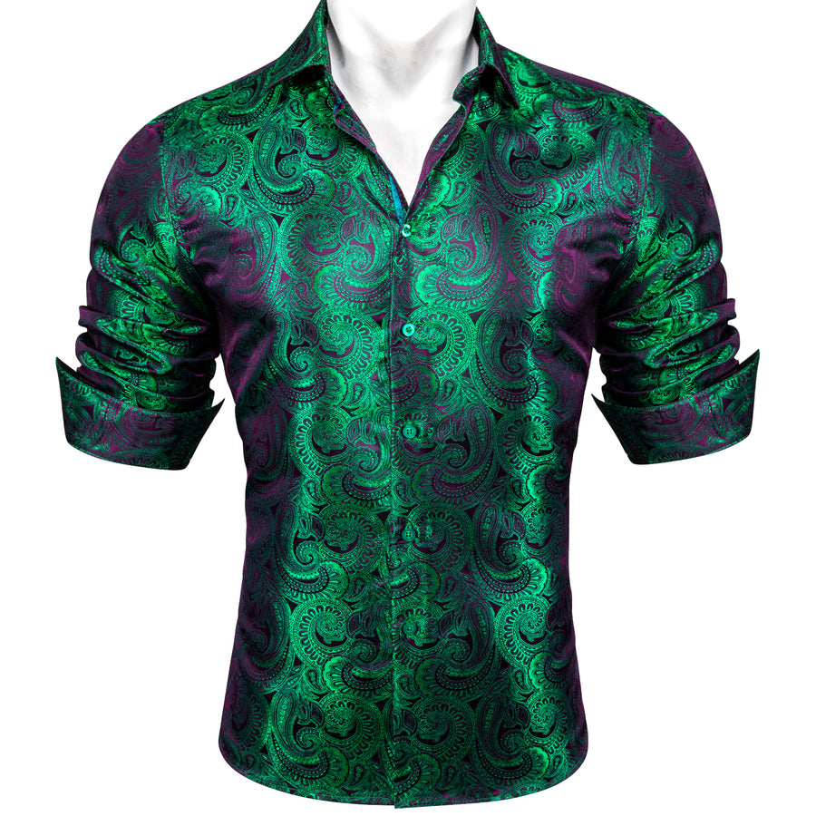 Purple Green Gradient Paisley Silk Dress Shirt shirt    - Sophisticated Gentlemen