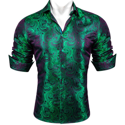 Purple Green Gradient Paisley Silk Dress Shirt shirt    - Sophisticated Gentlemen