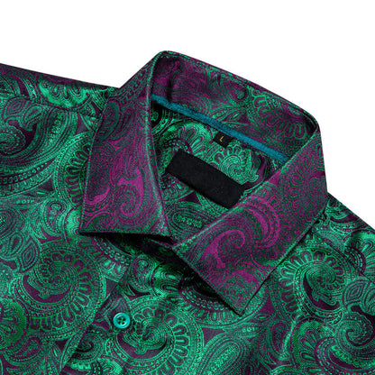 Purple Green Gradient Paisley Silk Dress Shirt shirt    - Sophisticated Gentlemen