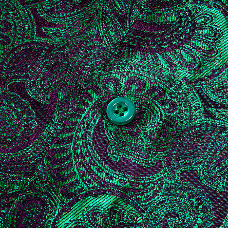 Purple Green Gradient Paisley Silk Dress Shirt shirt    - Sophisticated Gentlemen