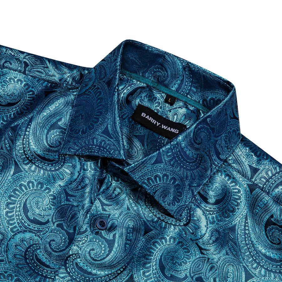 Sky Blue Paisley Pattern Silk Dress Shirt shirt    - Sophisticated Gentlemen