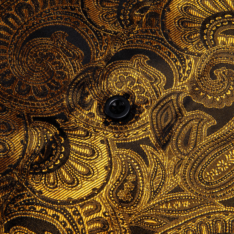 Brown Golden Paisley Pattern Silk Dress Shirt shirt    - Sophisticated Gentlemen