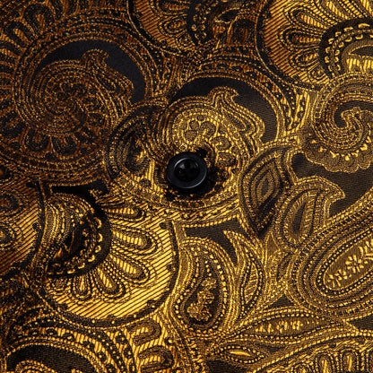 Brown Golden Paisley Pattern Silk Dress Shirt shirt    - Sophisticated Gentlemen