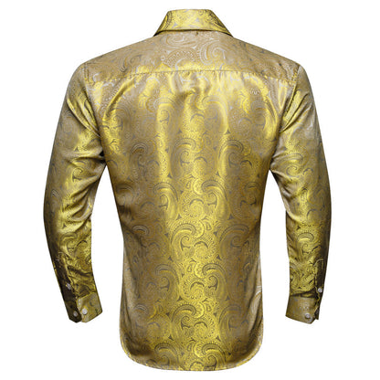Yellow Paisley Pattern Silk Dress Shirt shirt    - Sophisticated Gentlemen