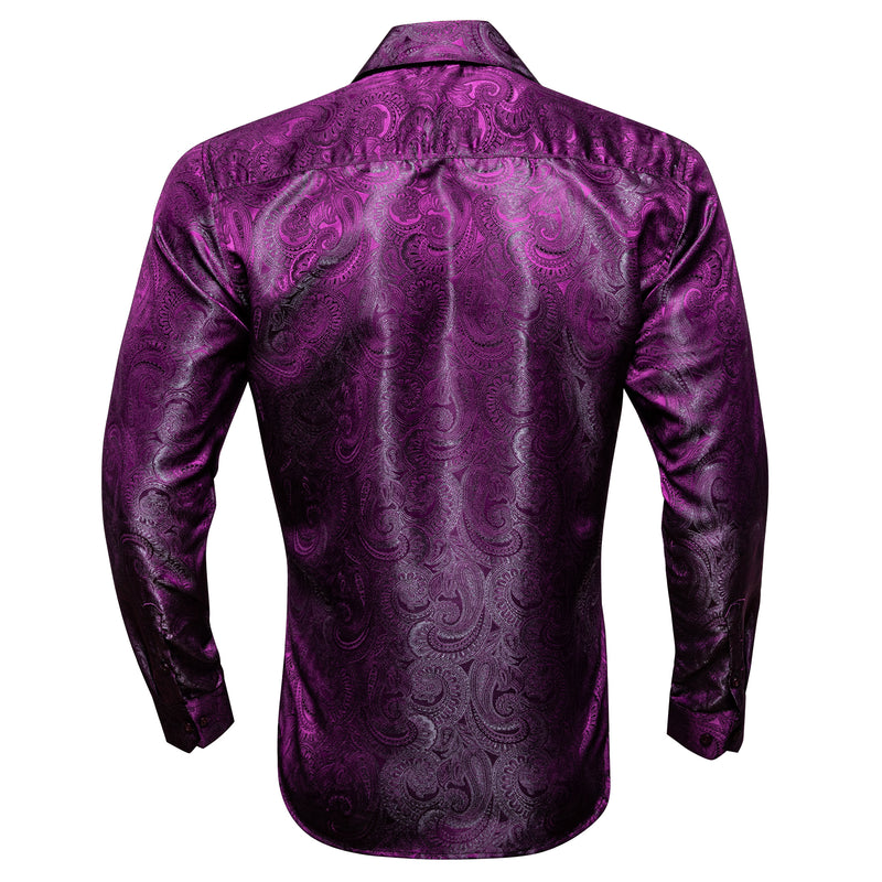 Luxury Purple Paisley Pattern Silk Dress Shirt shirt    - Sophisticated Gentlemen