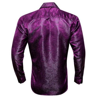Luxury Purple Paisley Pattern Silk Dress Shirt shirt    - Sophisticated Gentlemen